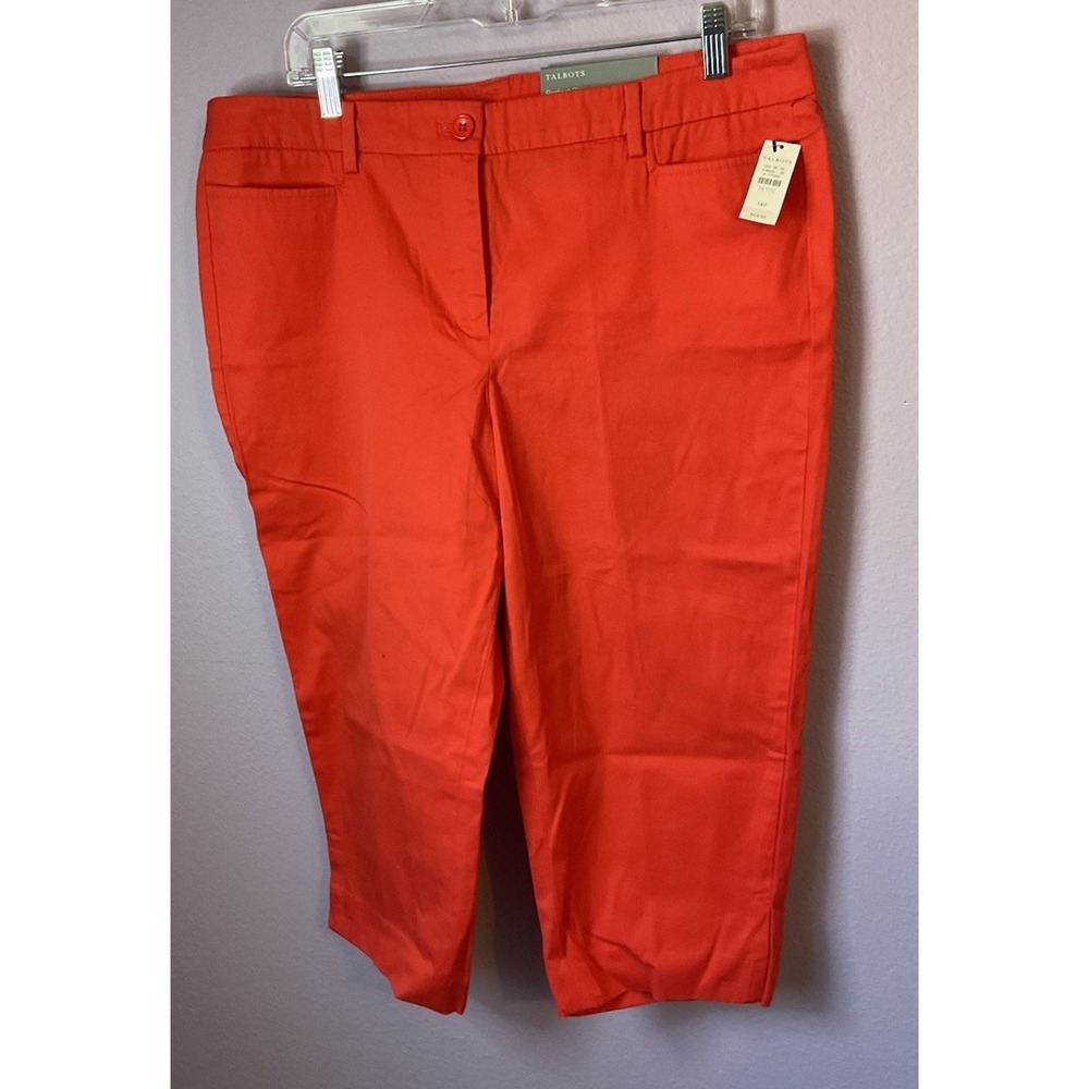 Talbots Tiger Orange Slim Leg Perfect Skimmer Capri Petite Size 14 New with Tag